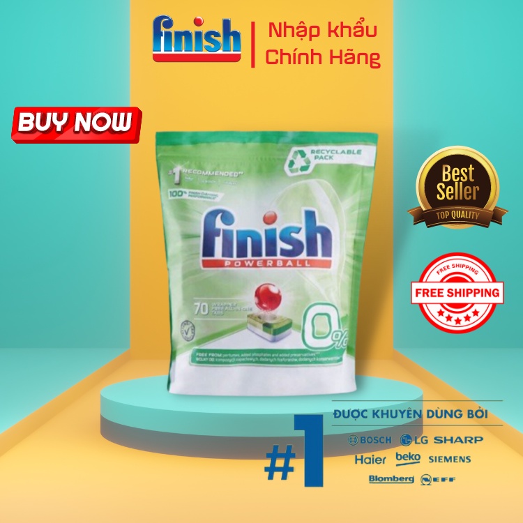 Viên rửa bát hữu cơ FINISH ECO all in one max 10 tính năng nhập khẩu EU, túi 70 viên,