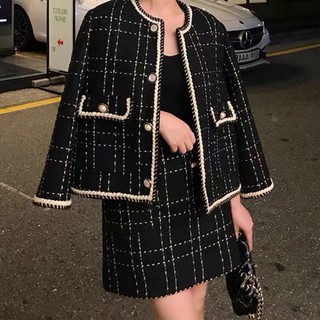 Set áo khoác tweed+chân váy dạ