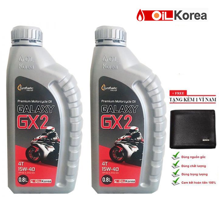 Nhớt xe máy số Galaxy GX2 cao cấp Hàn Quốc - combo 2 chai - 800ml - Tặng ví nam