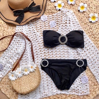 Xả bikini 2 mảnh đính đá màu đen