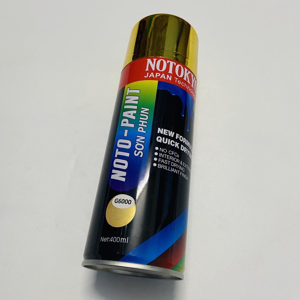 Sơn xịt Noto Paint mạ vàng, nhủ vàng G6000 khô nhanh, vòi phun chống chảy tiện lợi 400ml