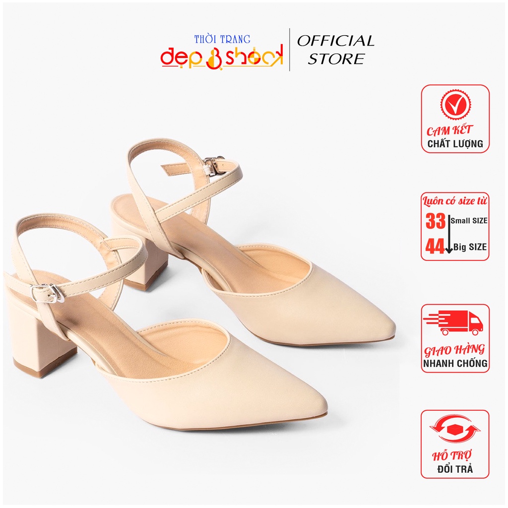 Sandal cao gót big size bít mũi hở hậu gót vuông 5cm Ms19017