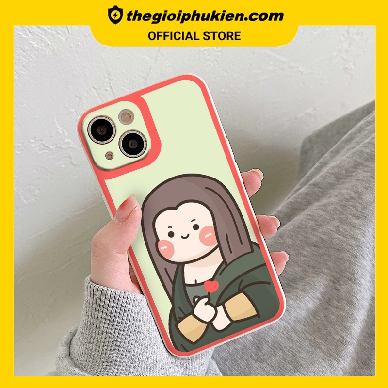 Ốp iphone - Ốp lưng iphone cạnh vuông Roro mona thả tim dành cho ip 6 đến 14promax - ng053