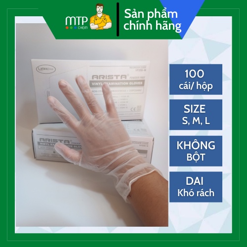 Găng Tay VINYL không bột ARISTA Dùng trong thực phẩm, spa, công nghiệp(ARISTA VINYL DISPOSABLE GLOVES)-100 CHIẾC/HỘP