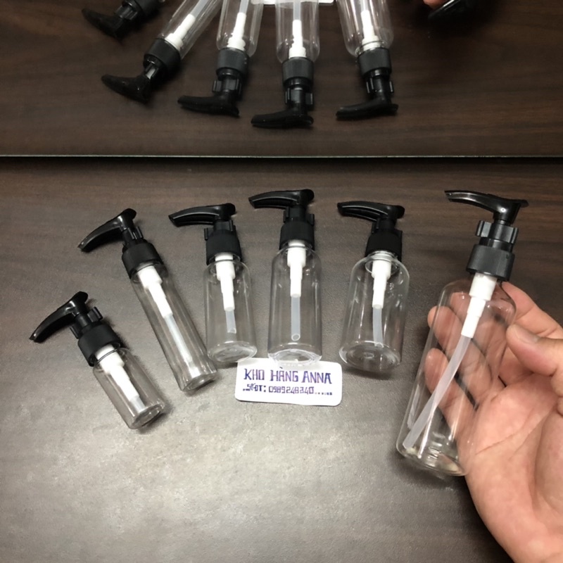 Set 50 Chai trong suốt vòi nhấn nhỏ giọt - Chai 100ml/ 50ml/ 30ml/ 10ml xịt giọt Đựng dầu gội , đựng nước rửa