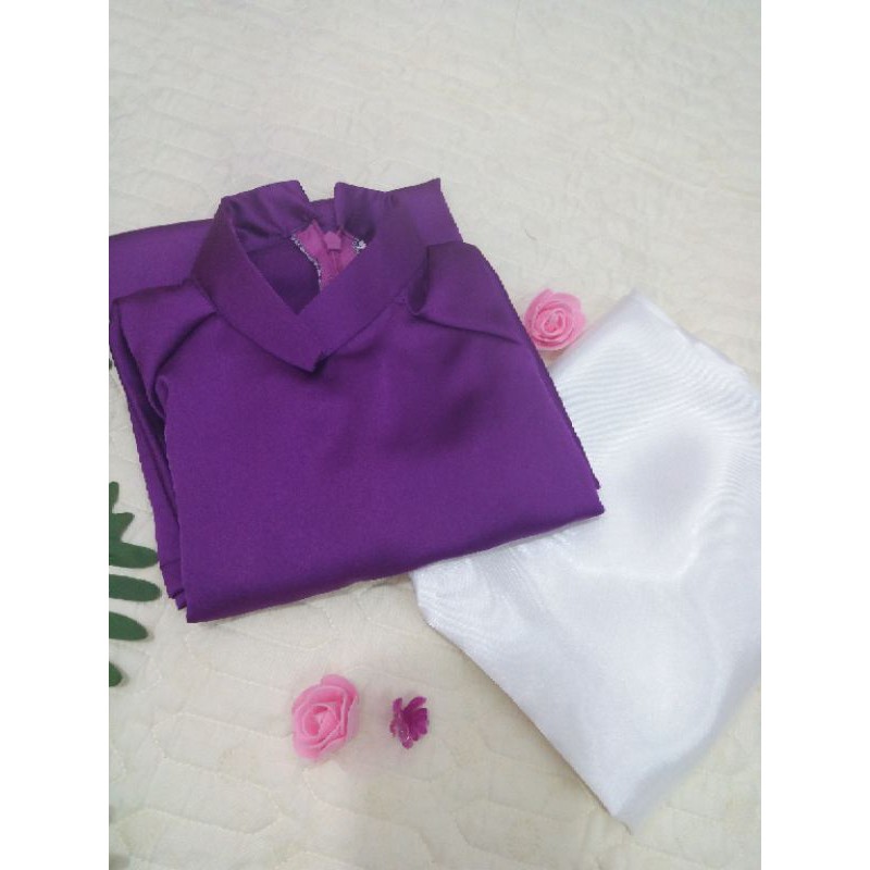 Set bộ áo dài tím lụa satin 8-35kg