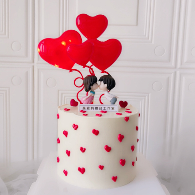 Set 4 bong bóng hình trái tim trang trí bánh nhiều màu lựa chọn