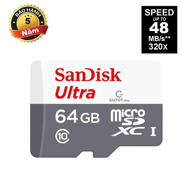 Thẻ nhớ SanDisk Ultra microSDHC Class10 48MB/s 64Gb chính hãng