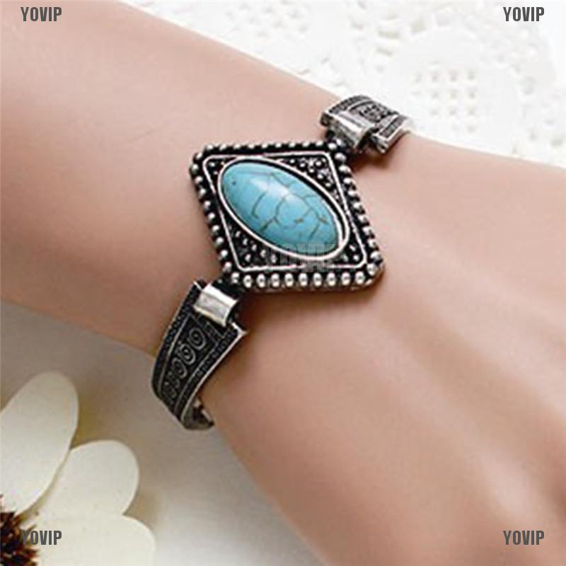 Vòng tay bạc Tây Tạng đính đá ngọc lam cho nữ