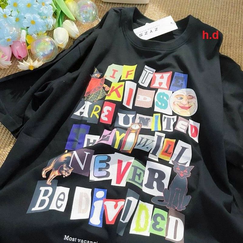 Áo Thun Cổ Tròn Chữ Cái Phom Rộng Basic Phong Cách Ulzzang ❤  Áo Cộc Tay Chất Liệu Cotton Unisex nam nữ