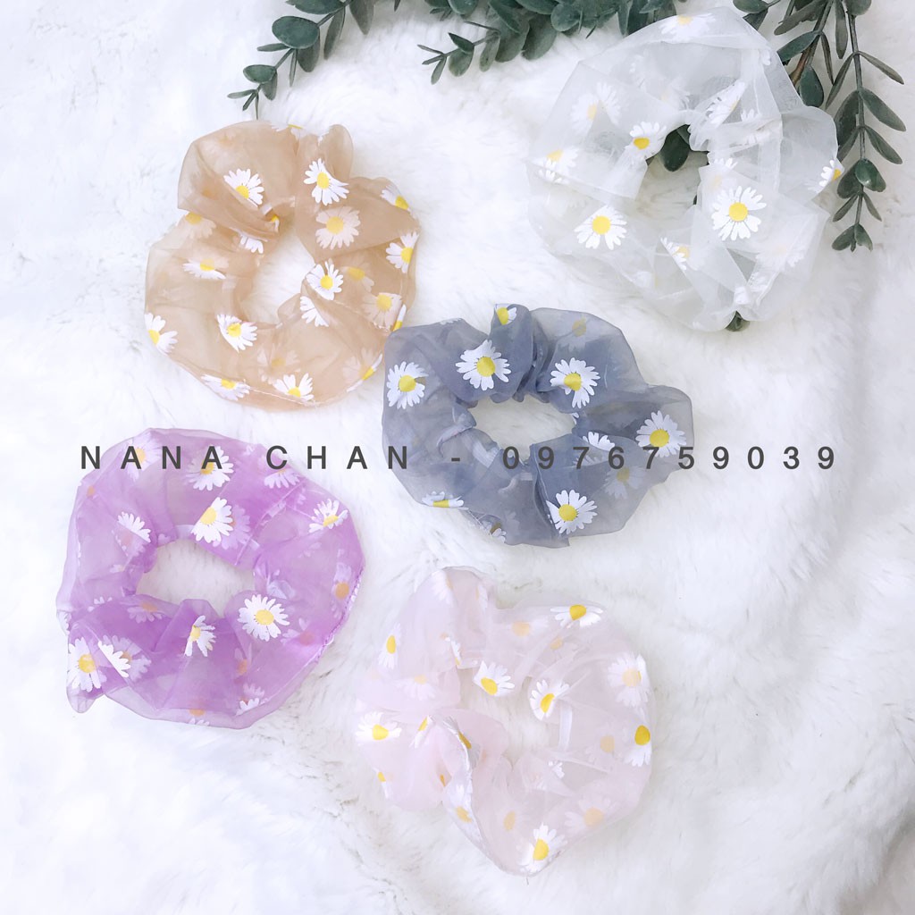 [I032] Buộc tóc scrunchies voan hoa cúc