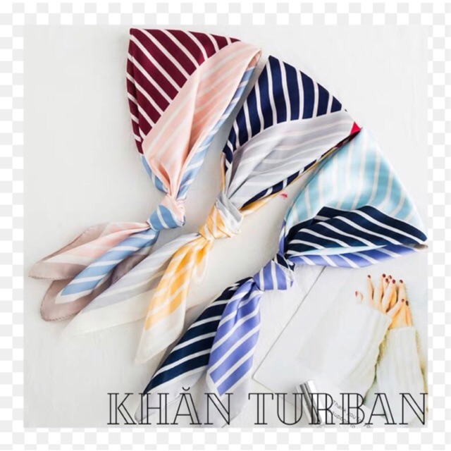 Khăn turban lụa vuông cao cấp choàng cổ size 70x70cm thanh lịch đa năng dùng làm áo yếm in sọc