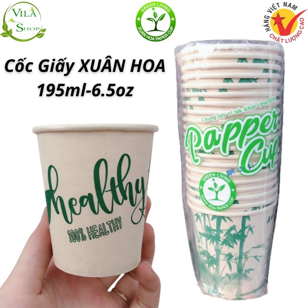 (Gói 20) Cốc Giấy, Ly Giấy 195ml XUÂN HOA Dùng Một Lần Cho Buổi Tiệc Sinh Nhật, Liên Hoan, Dã Ngoại