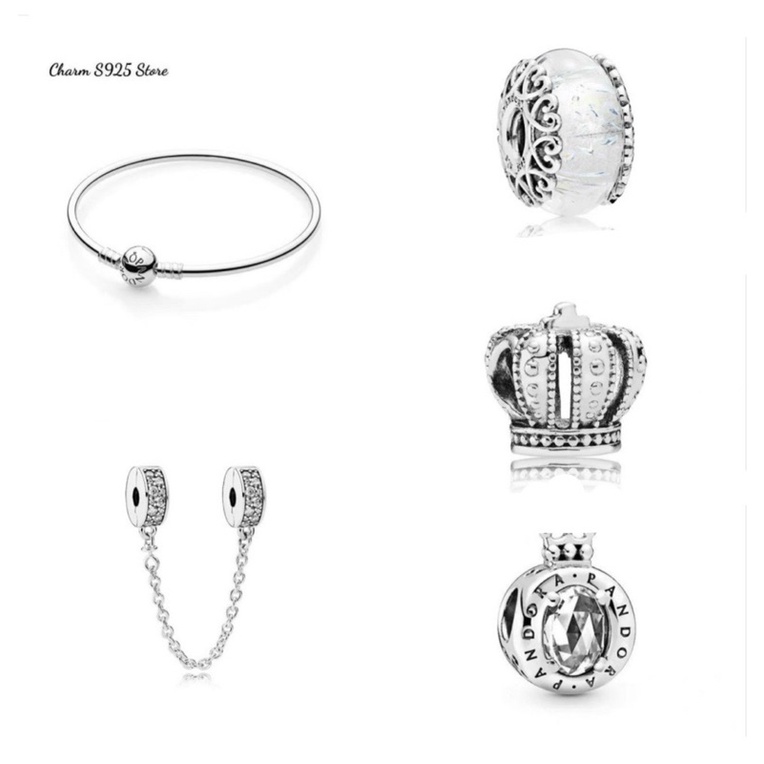 combo bộ vòng tay cứng mix 4 hạt charm trắng bạc s925