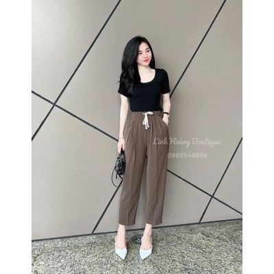 Quần baggy vải xuông nhẹ cạp chun rút dây