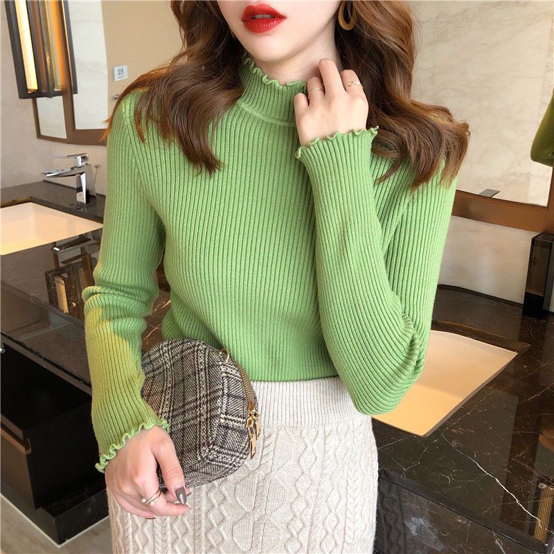 Áo Sweater Tay Dài Cổ Cao Vừa Vặn Màu Đen Thời Trang Thu Đông  Phong Cách Phương Tây