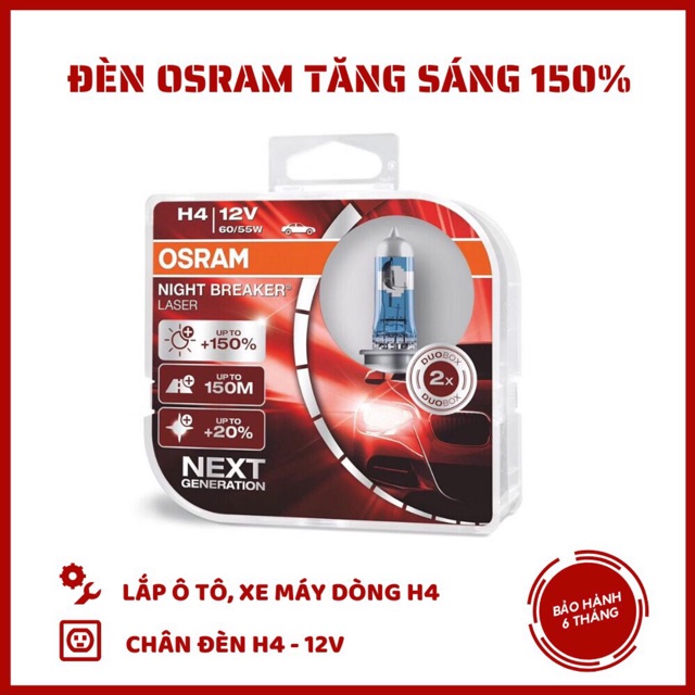 Bộ 2 bóng Osram H4, H3, H7, H11, 9005, 9006 siêu sáng 150% xịn chính hãng