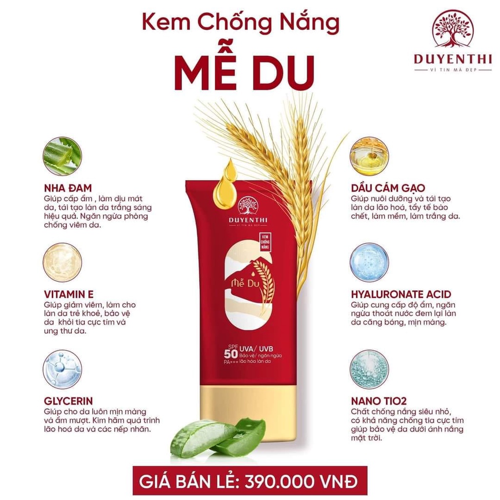 Kem Chống Nắng Mễ Du Bách Y Sâm Kiềm Dầu Cho Da Dầu Mụn SPF 50+ Bảo Vệ, Ngăn Ngừa Lão Hóa Làn Da 30gr