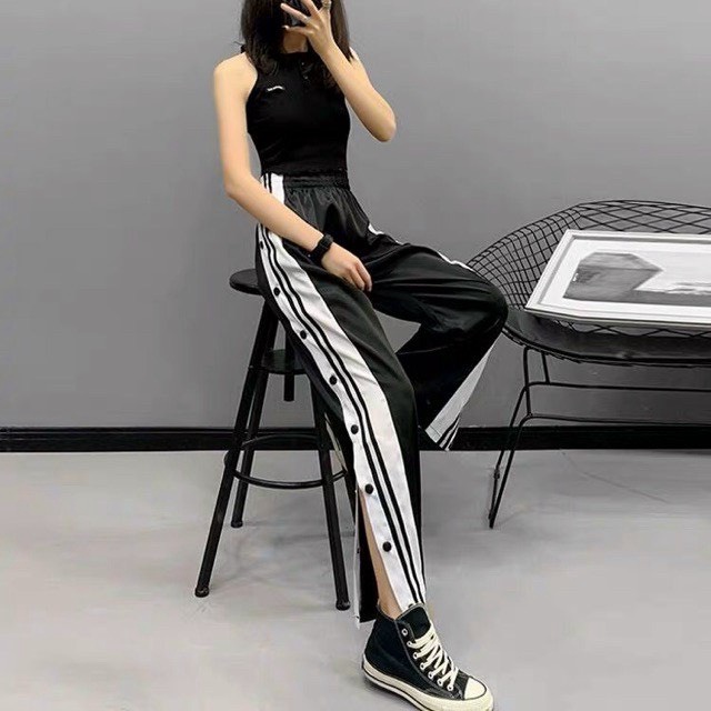 QUẦN DÀI UNISEX 16 NÚT PHỐI SỌC VIỀN TRẮNG ỐNG RỘNG CỰC CÁ TÍNH TRẺ TRUNG