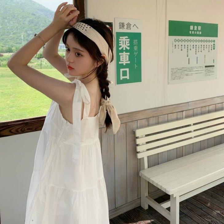 Đầm maxi 2 dây thắt nơ vai đáng yêu váy maxi đi biển hè siêu xinhh