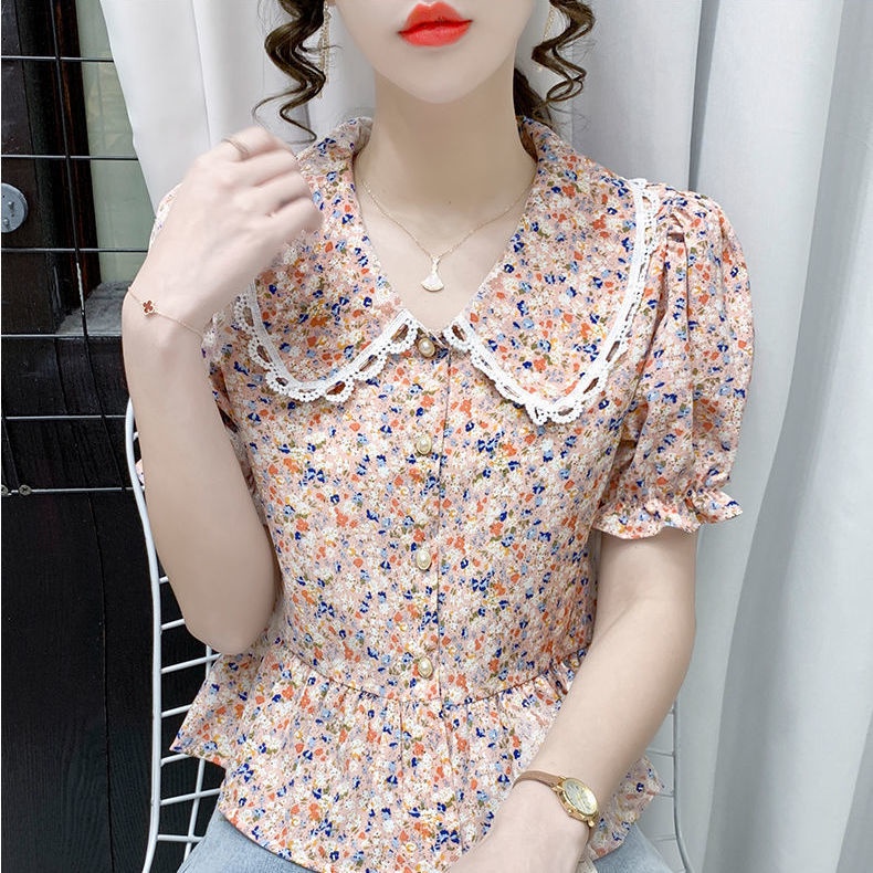 Áo Sơ Mi Voan Ngắn Tay Phối Ren Hoa Thời Trang Dành Cho Nữ