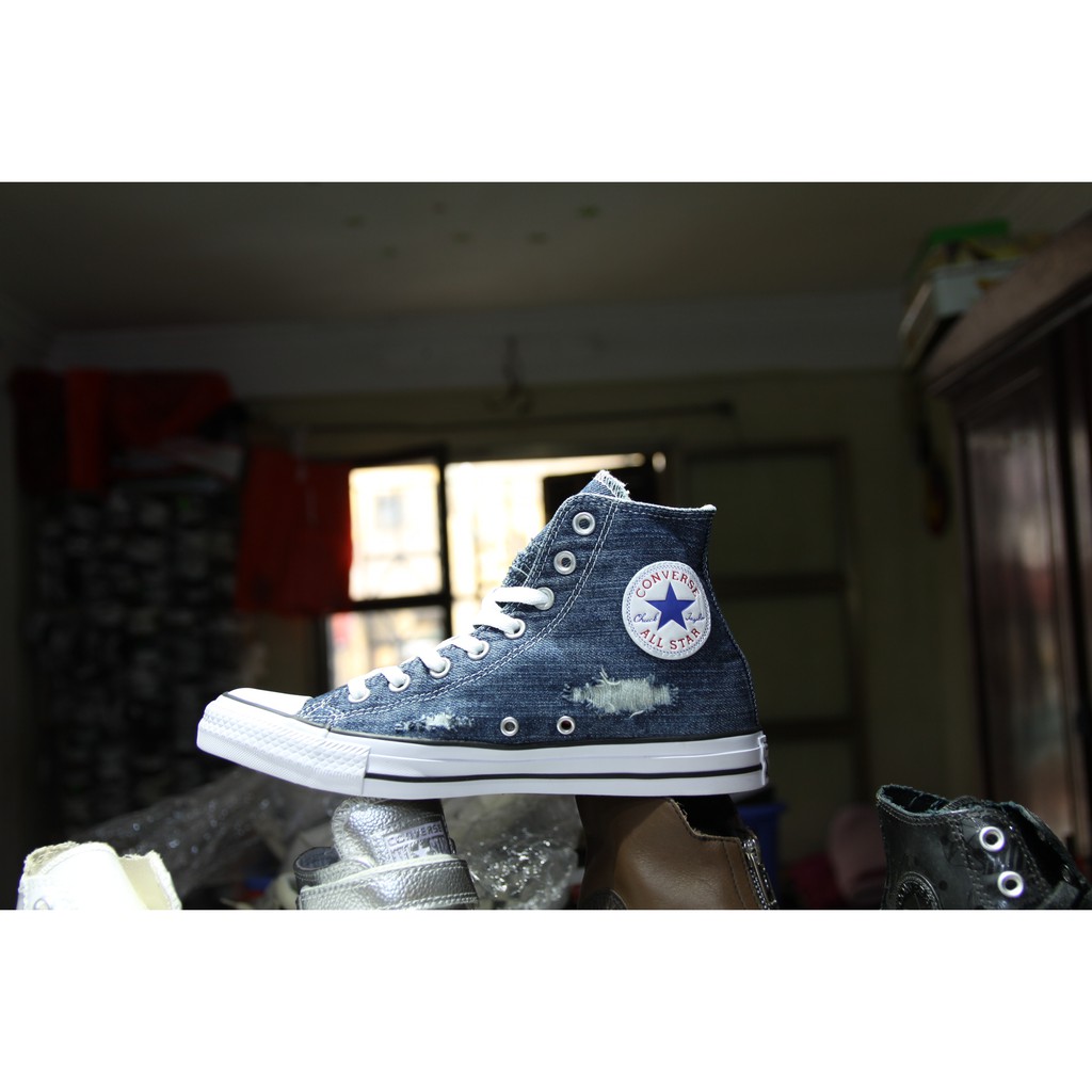 Giày Converse chính hãng cao cổ vải jeans xanh CCVX09