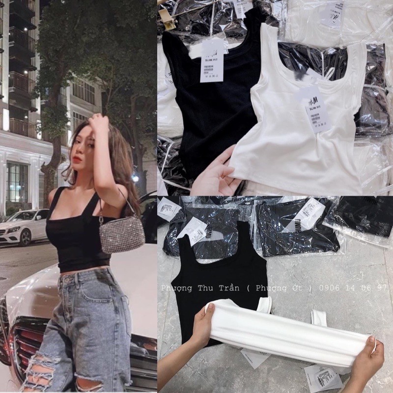 Áo ba lỗ trơn croptop nữ cổ vuông Sammivnxk💋Áo tank hai dây bản to nữ{free ship}