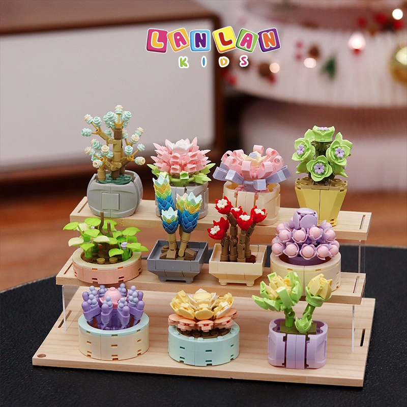 Đồ chơi mô hình lắp ráp chậu cây mini LANLAN KIDS trang trí decor bàn học