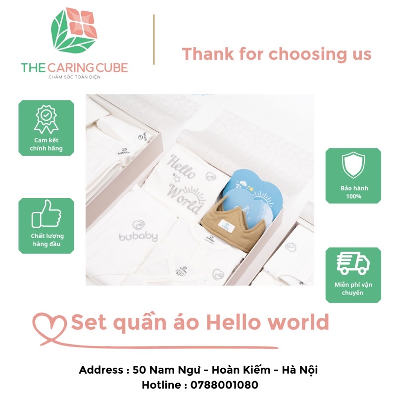 Set quần áo đồ dùng Bu baby 12 món Hello world cho bé sơ sinh - Bu