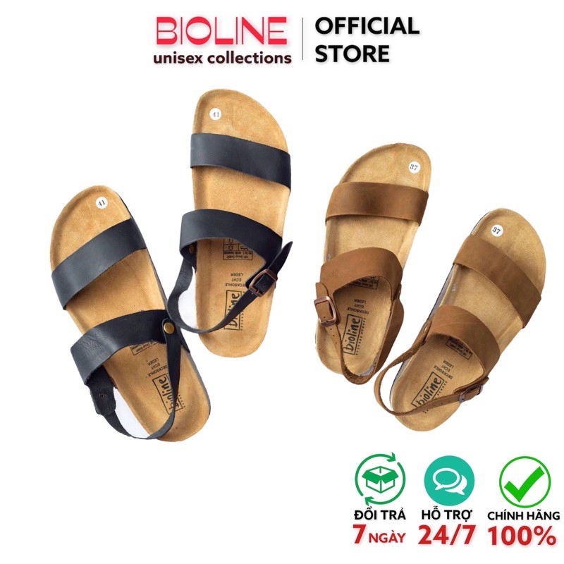 [DÉP DA BÒ] Giày sandal birken quai ngang Bioline quai hậu đế trấu unisex da bò thật mã BO15 - Bioline Official