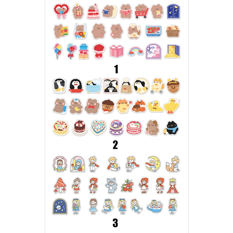 Flowertree Sticker Bộ 46 cái nhãn dán trang trí sổ sách/vật dụng dễ thương