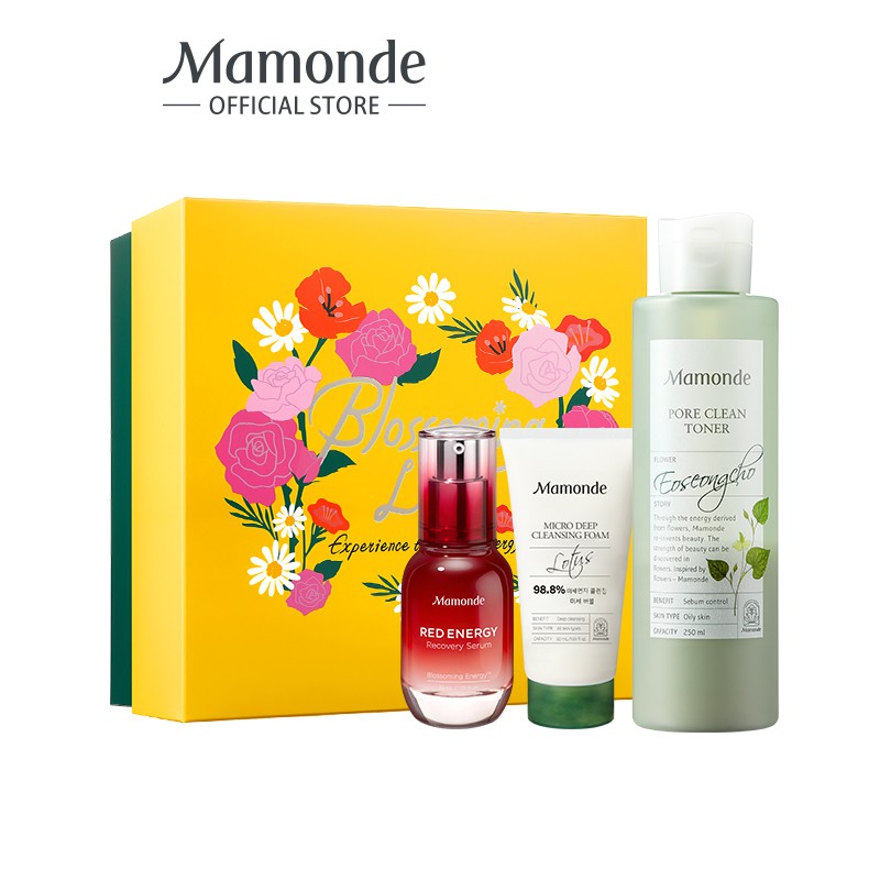 Combo chăm sóc da chuyên sâu dành cho da dâu Mamonde Pore Clean Toner 250ml+ Red Energy Serum 30ml+ Cleansing Foam 50ml