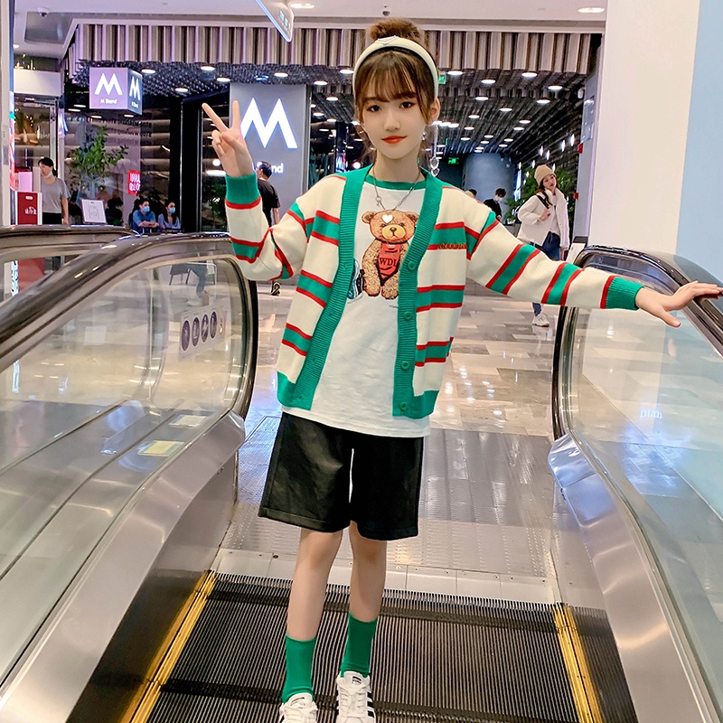 Áo Khoác Sweater Dày Dặn Kẻ Sọc Thời Trang Dành Cho Bé Gái 4 5 6 7 8 9 10 11 12 13 14 Tuổi