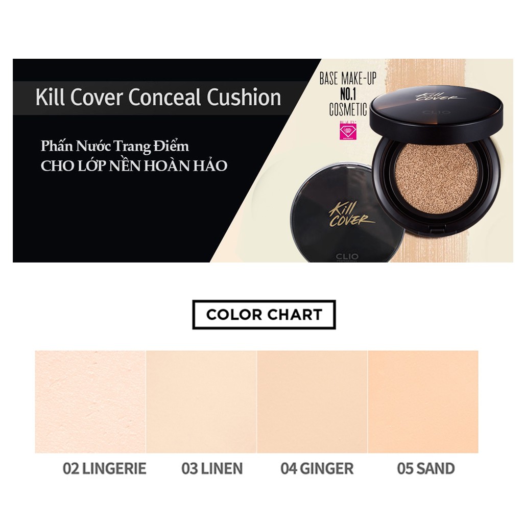 Phấn nước trang điểm CLIO Kill Cover Conceal Cushion SPF45/PA++ - HONGS BEAUTY | BigBuy360 - bigbuy360.vn