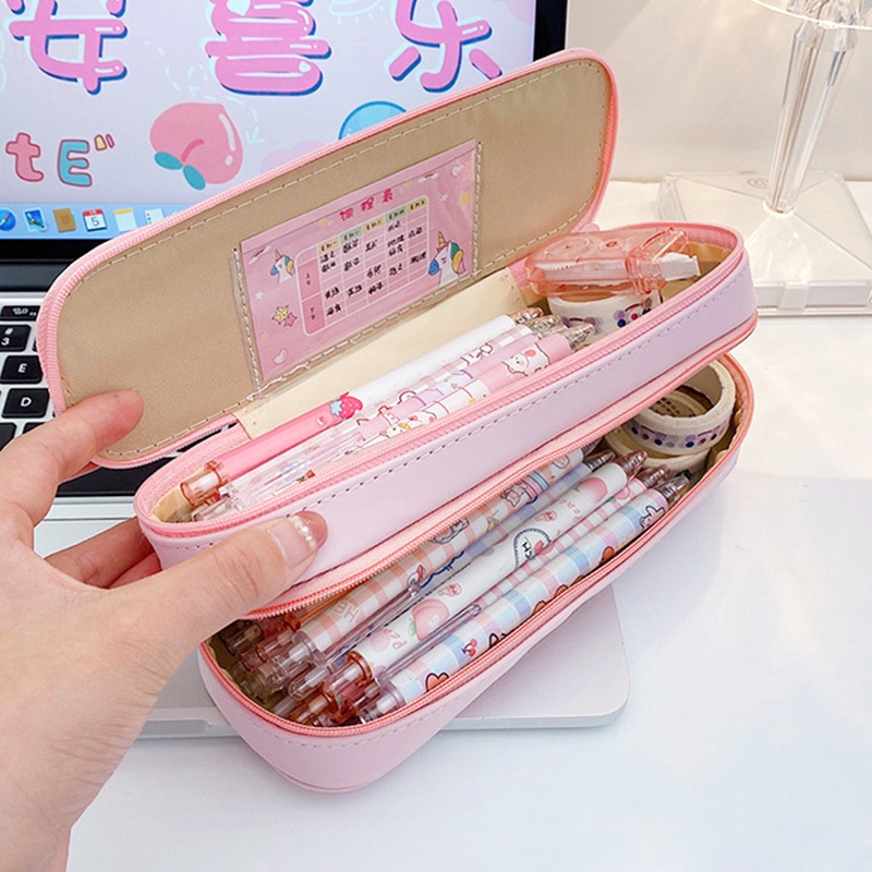 Bóp Viết Da PU Hai Lớp Cỡ Lớn Chống Thấm Nước In Hoạt Hình Dễ Thương Cho Học