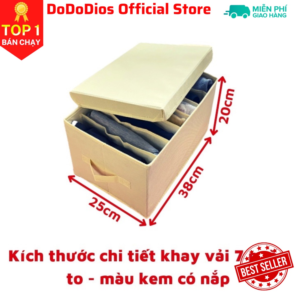 Hộp Vải Đựng Quần Áo Chia Ngăn Có Nắp - Chính hãng DoDoDios - Màu Kem