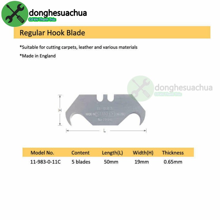 Lưỡi dao rọc cáp cong Stanley 11-983 (vỉ/ 5 cái)