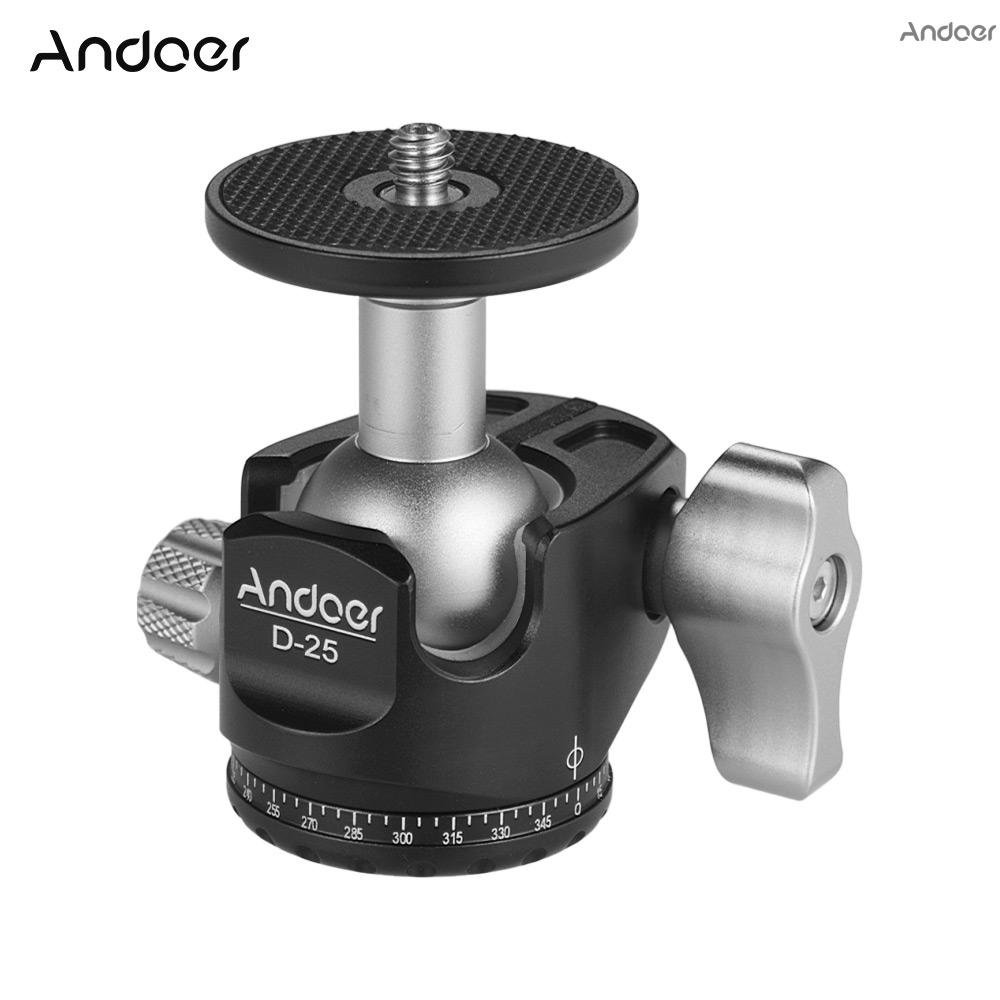 ✧   Andoer D-25 CNC Machining Aluminum Alloy Double Notch Ball Head Mini Ballhead Low Center of Gravity for Manfrotto etc Tripod Monopod for Canon Nikon Sony DSLR ILDC Cameras Max Load Capacity 10kg