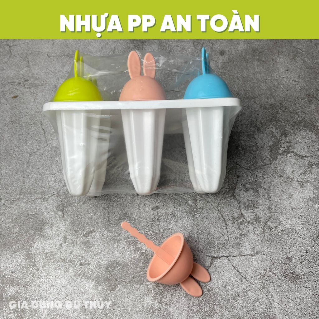 Khuôn làm kem 6 que, 4 que hình tròn, hình tai thỏ nhựa Việt Nhật nhiều màu sắc đẹp bắt nhựa PP chính phẩm an toàn