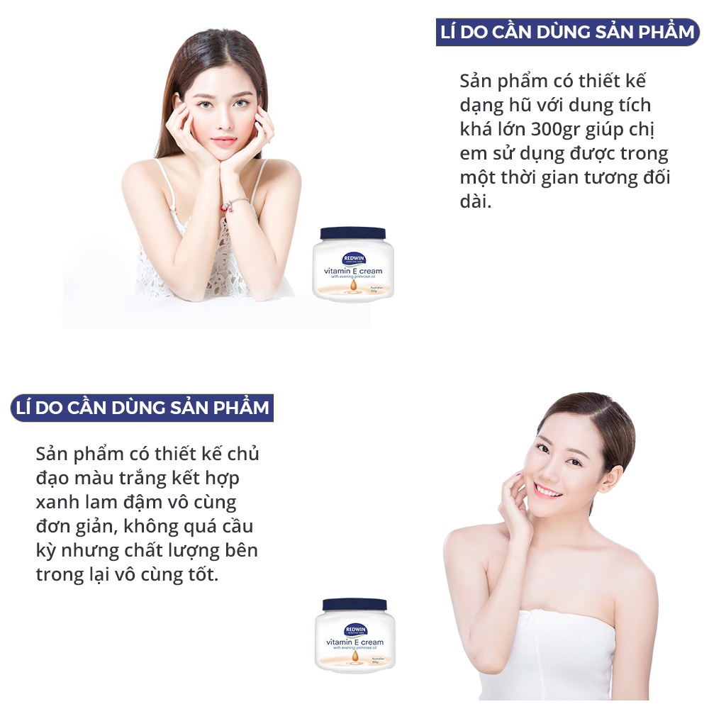 Vitamin E úc kem dưỡng da úc chính hãng giúp da mềm mịn sáng bóng hết khô nứt nẻ Redwin Cream 300g Úc chính hãng KD31