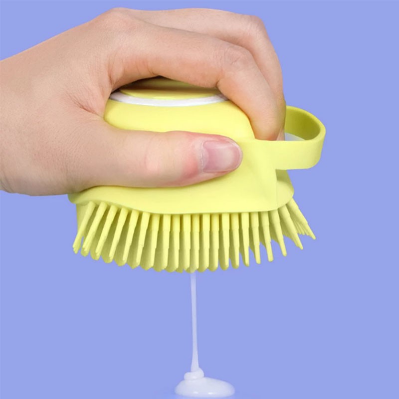 Bàn Chải Tắm Và Massage Cho Thú Cưng Bằng Silicon Lông Mềm Có Ngăn Đựng Sữa Tắm Tiện Lợi, Tạo Nhiều Bọt, Tắm Sạch Sẽ