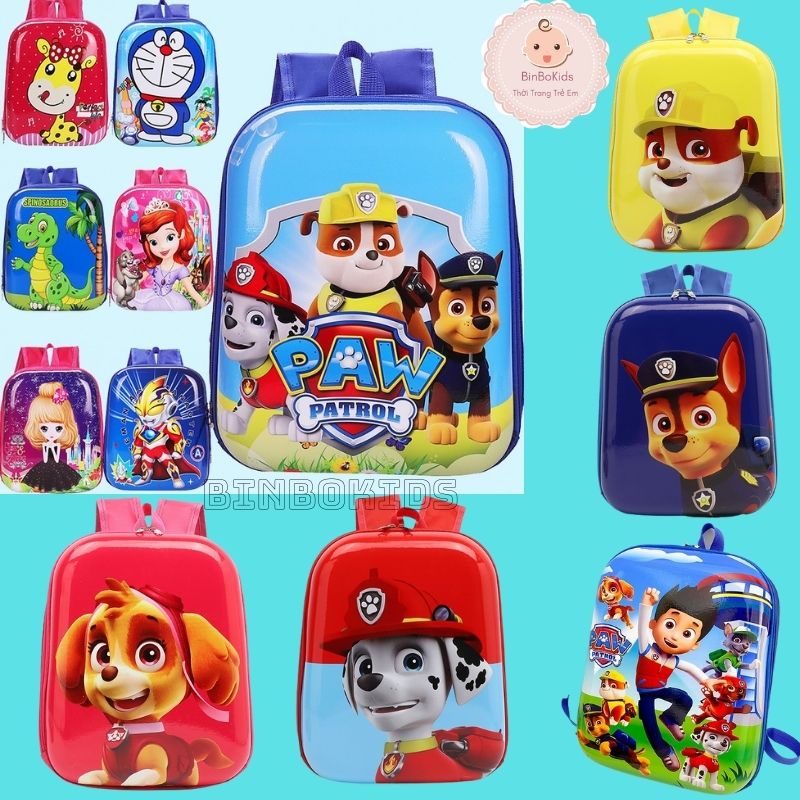 Balo đi học mẫu giáo, mầm non, tiểu học cho bé trai bé gái đội chó cứu hộ Pawpatrol chất liệu chống nước BinBoKids