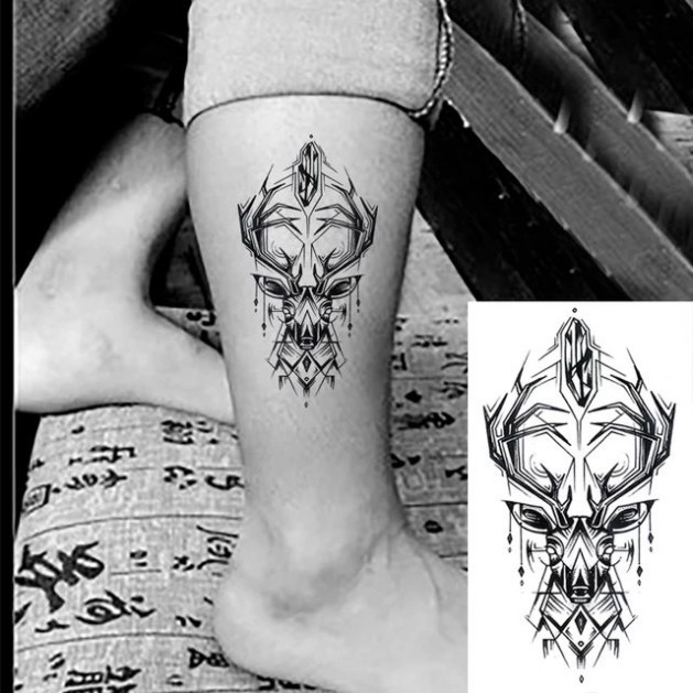 Hình xăm dán tattoo động vật hươu nai t018.Xăm dán tatoo mini tạm thời, size <10x6cm