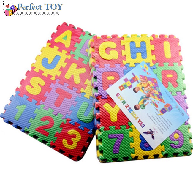 Set 36 Tấm Thảm Xốp Lót Sàn In Chữ & Số Hoạt Hình Vui Nhộn Cho Bé