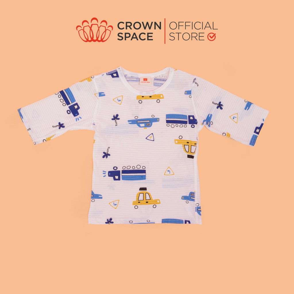 Bộ Ngủ Cho Bé Trai Chính Hãng Crown Kids Hình Ô Tô Size 3-7 Cotton Thoáng Khí CKBS2910521.W