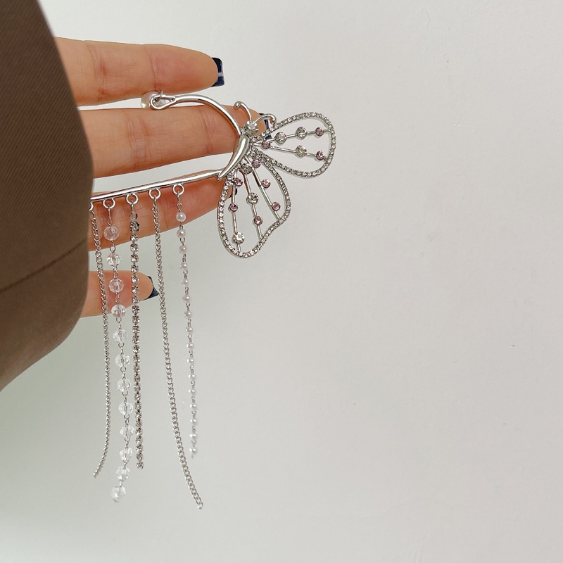 Khuyên kẹp vành tai dáng dài hình bướm đính đá sang trọng độc đáo