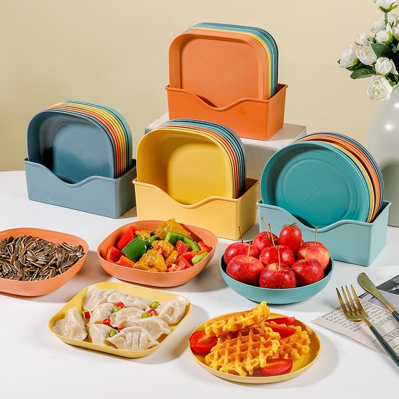 Set 8 Dĩa Đựng Món Tráng Miệng Hình Tròn/Vuông/Tròn Tái Sử Dụng Gọn Nhẹ Màu Sắc Ngọt Ngào