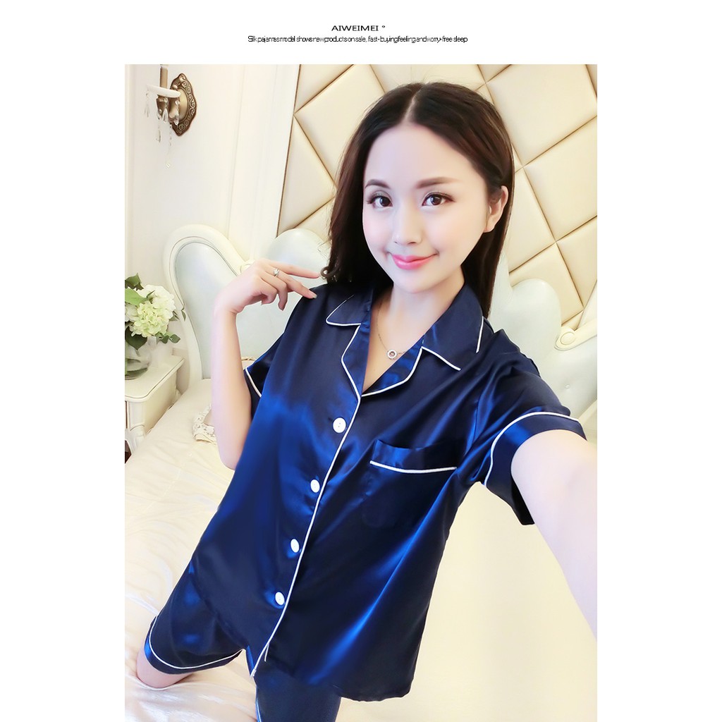 [Freeship-Hàng Chất Lượng ] Bộ Đồ Ngủ Bằng Vải Lụa Ngắn Tay Cho Nữ Mùa Hè / Đồ Bộ Pajama/ Đồ Bộ Phi Lụa | BigBuy360 - bigbuy360.vn