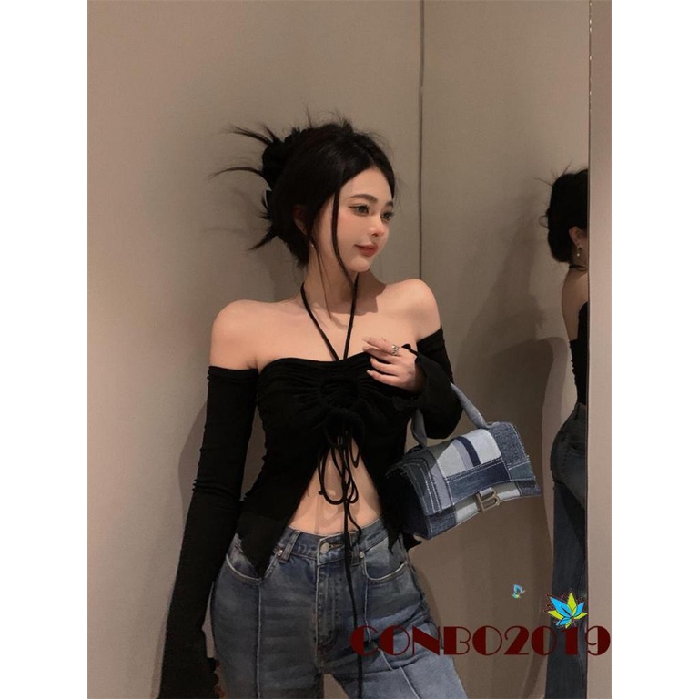 Áo Thun Croptop Cổ Yếm Màu Sắc Trơn Thời Trang Mùa Hè Cho Nữ