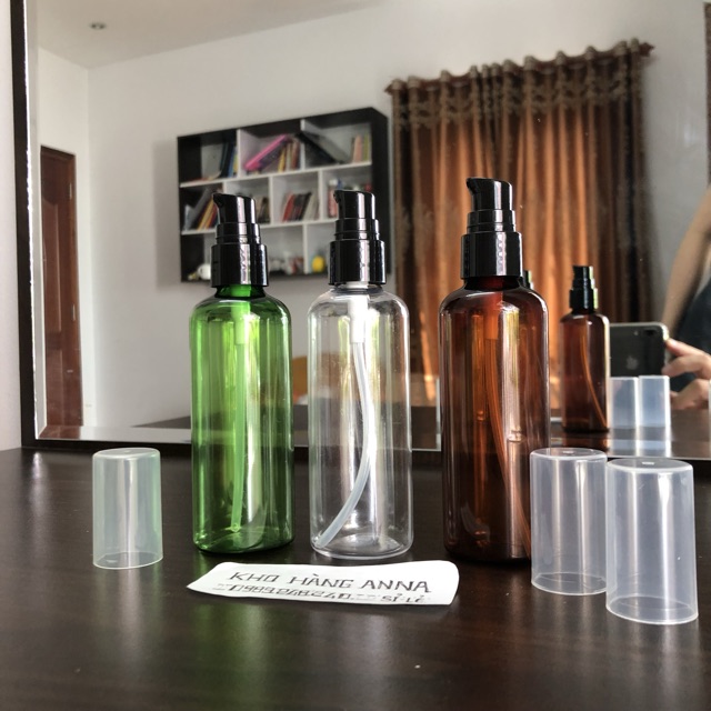 50 CHAI XỊT NHỎ GIỌT 100ml  màu xanh rêu / nâu / trong - 50 CHAI NHỰA PET xịt giọt- 50 CHAI CHIẾT MỸ PHẨM- chai Đựng gel